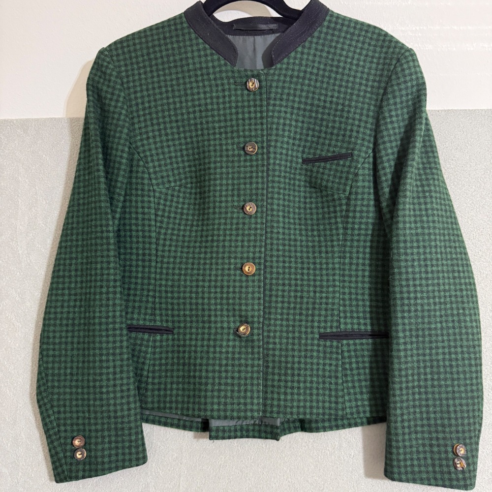 Vtg Lodenfrey Green Houndstooth Pure Wool Jacket Trachten equestrian folklore